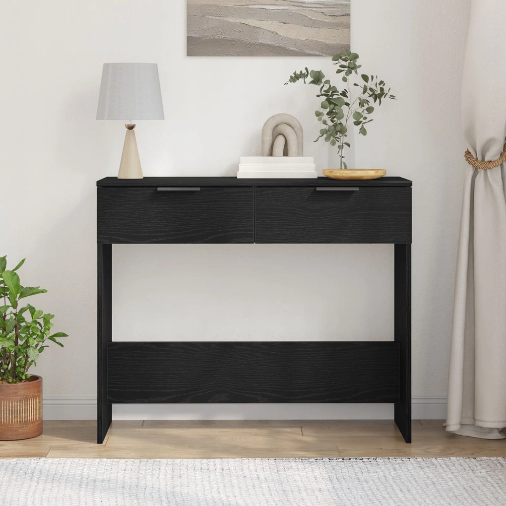 Mesa de Console vidaXL Preto Carvalho 90x36x75 cm Madeira de Engenhari