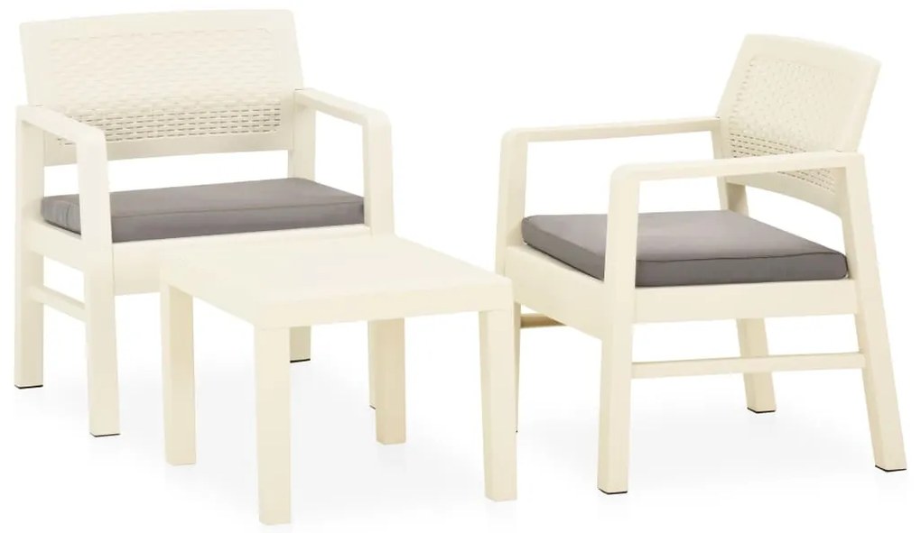 3 pcs conjunto lounge de jardim com almofadões plástico branco