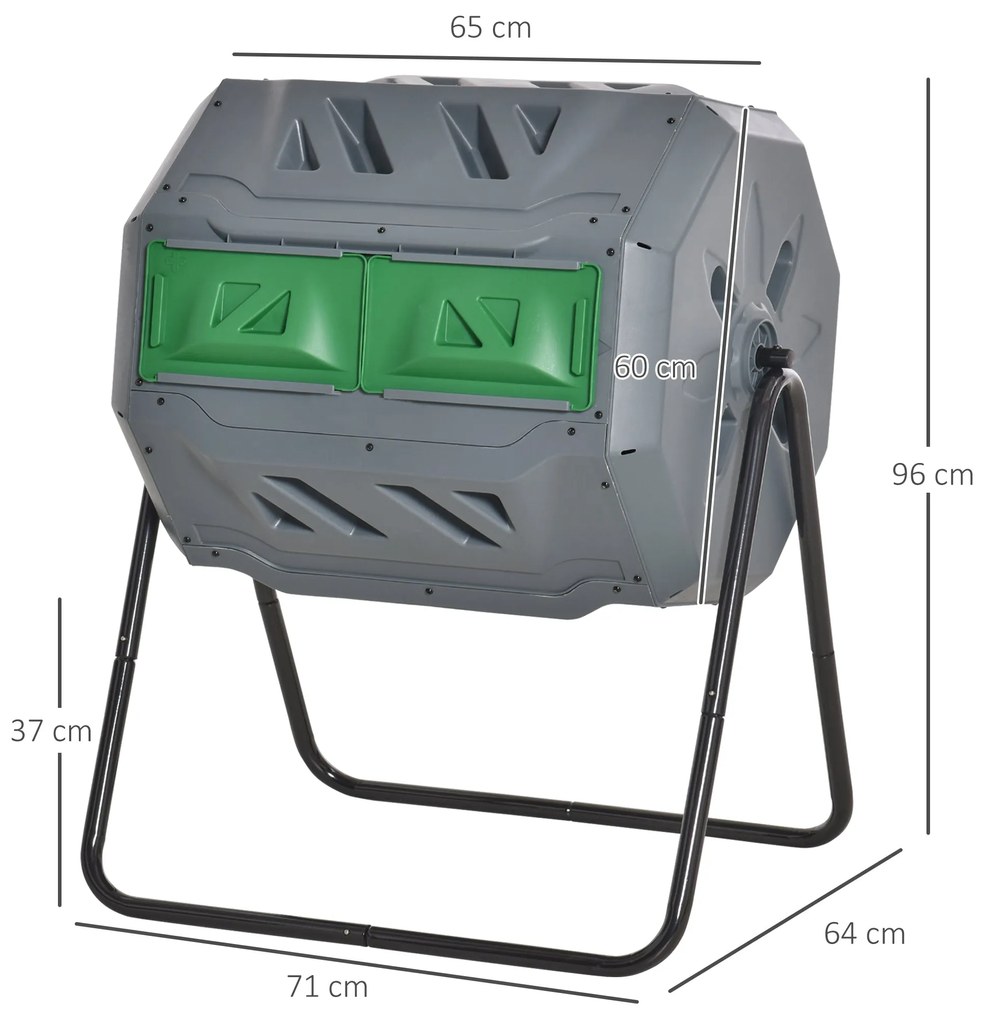 Outsunny Compostor de Tambor Giratório com Capacidade 160L de Dupla Câ