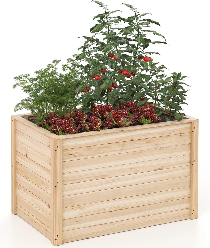 Floreira de madeira elevada com base aberta para plantas de raiz profunda Frutos Flores 100 x 64 x 65,5 cm Natural