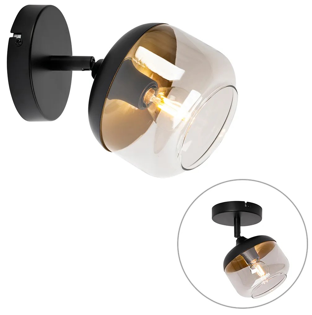 Foco de teto design preto com dourado e vidro fumê - Kyan Design