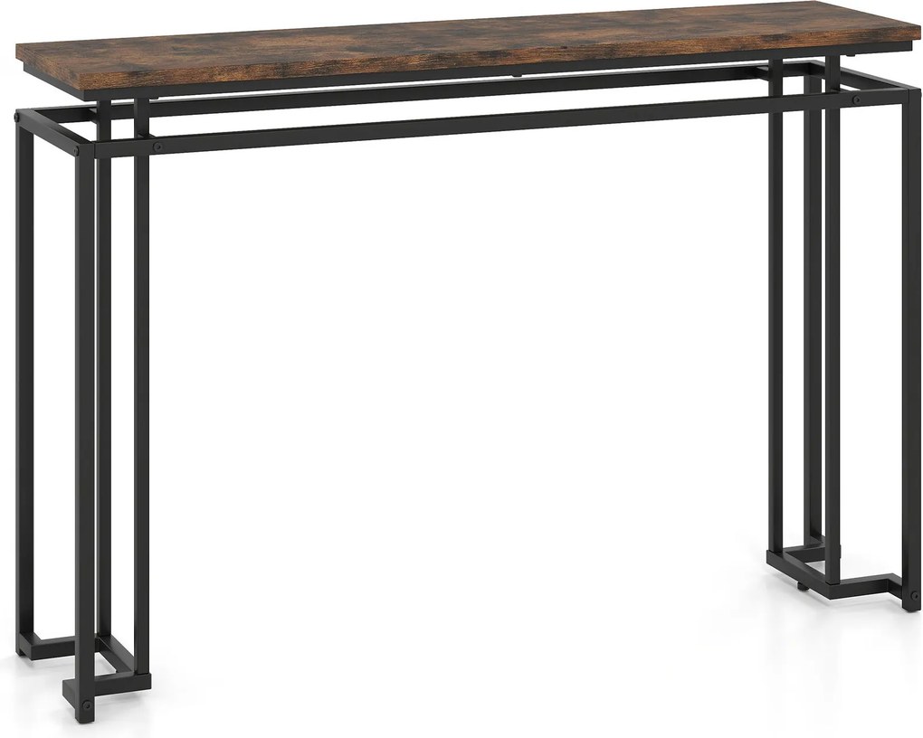Mesa de Consola de 2 Níveis, 120 x 30 x 81 cm, Estrutura Metálica Resistente, Castanho+Preto