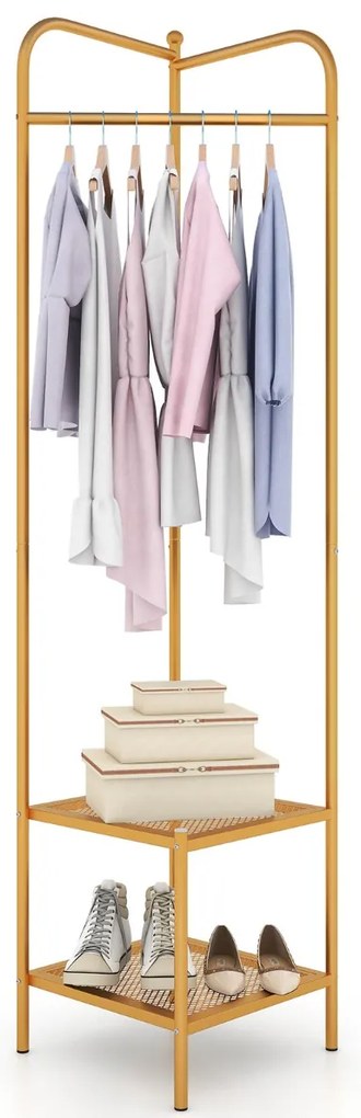 Guarda Roupa de canto 2 em 1  para roupa com gancho superior e 2 prateleiras Economia de espaço 42,5 x 42,5 x 193,5 cm Dourado
