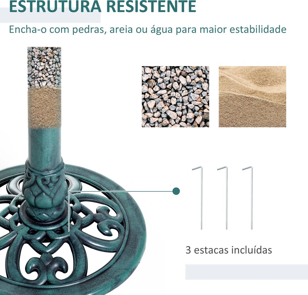 Banho para Pássaros de Jardim Exterior com Design de Flor e Acabamento Envelhecido Leve e Resistente Verde