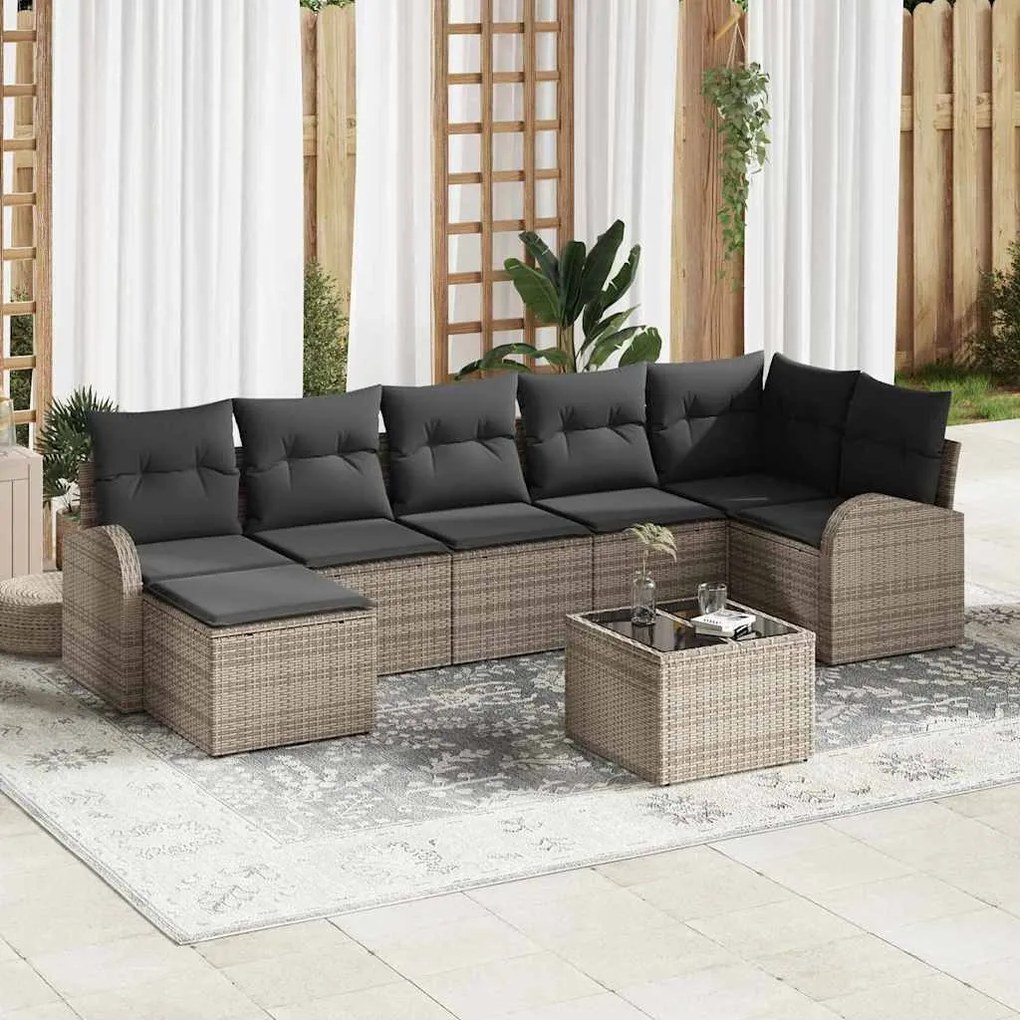 vidaXL Conjunto de Sofás de Jardim de 7 peças com Almofadas Pretas em Polyrattan