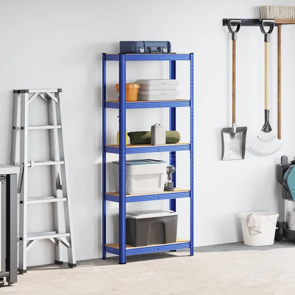 5-Layer Storage Shelf Blue Steel&amp;Madeira de engenharia