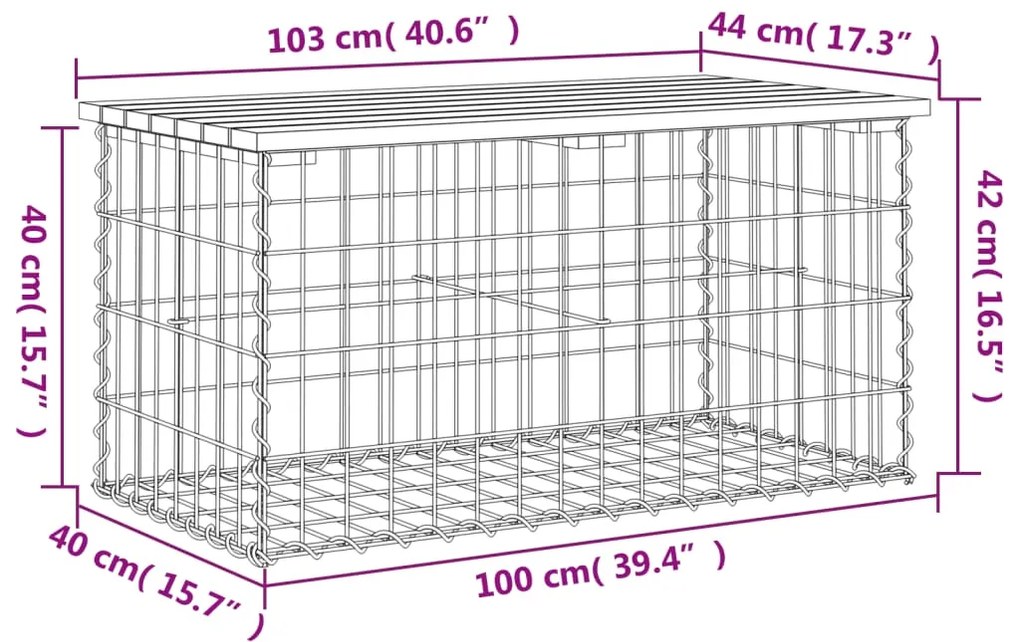 Banco de jardim c/ design gabião 103x44x42 cm pinho impregnado
