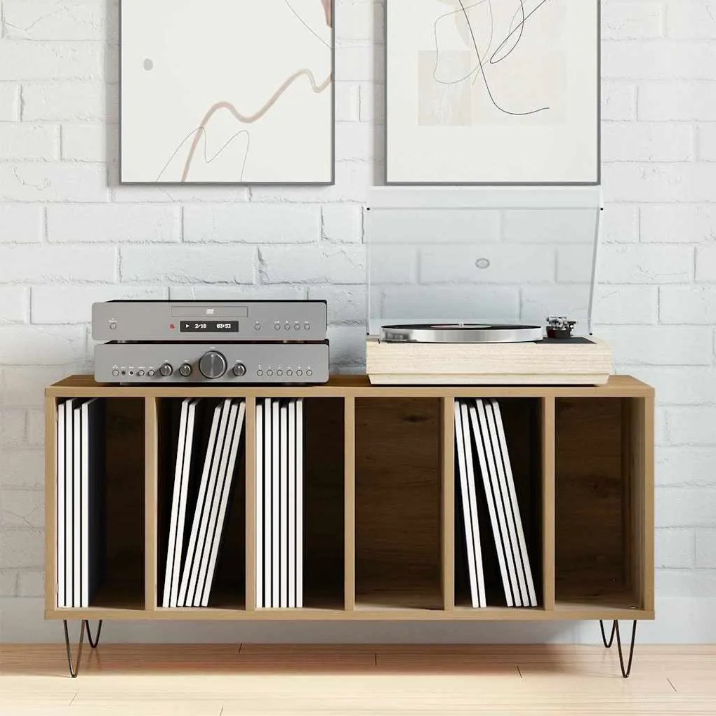 vidaXL Armário para discos de vinil Madeira antiga 100 x 38 x 48 cm