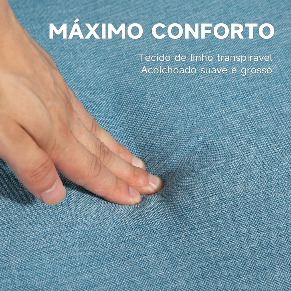 Sofá Cama de 2 Lugares com Encosto Ajustável em 3 Posições Apoio para os Braços e Pés de Madeira 173x75x73 cm Azul Claro