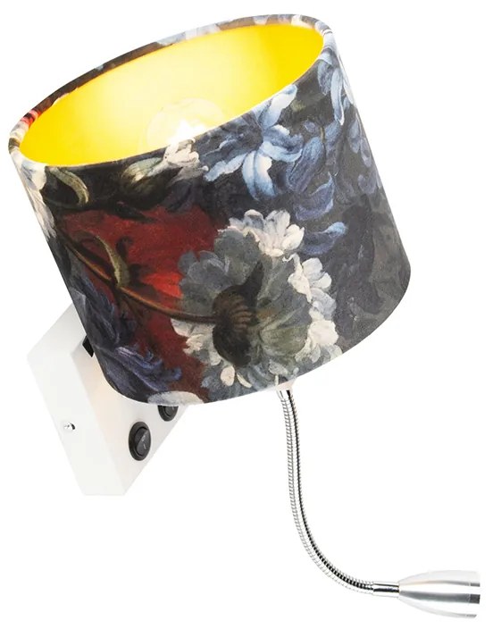 LED Candeeiro de parede moderno branco com cúpula floral em veludo - Brescia Moderno