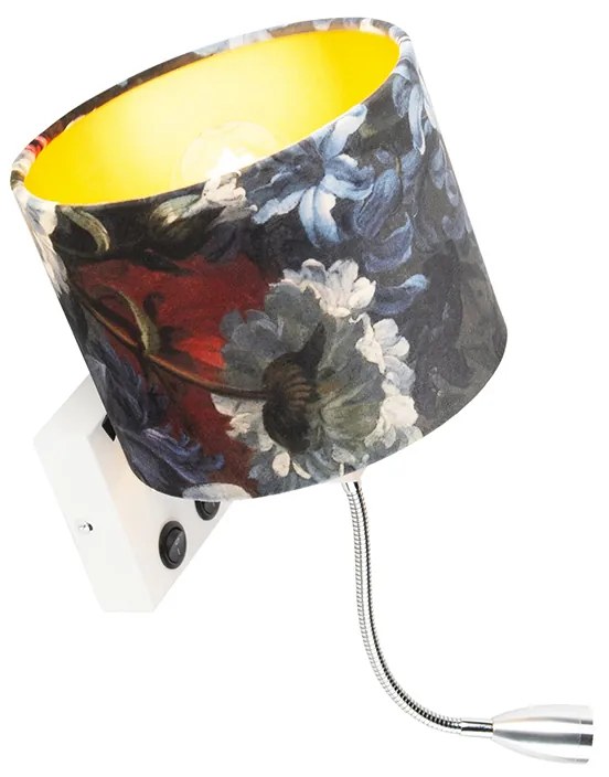 LED Candeeiro de parede moderno branco com flores de veludo - Brescia Moderno