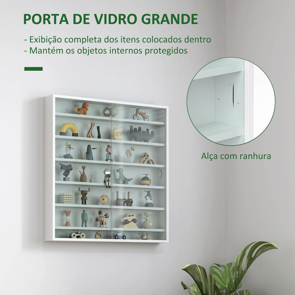 Vitrina de Parede em Madeira com Prateleiras Ajustáveis e 2 Portas Deslizantes de Vidro 80x9,5x83 cm Branco
