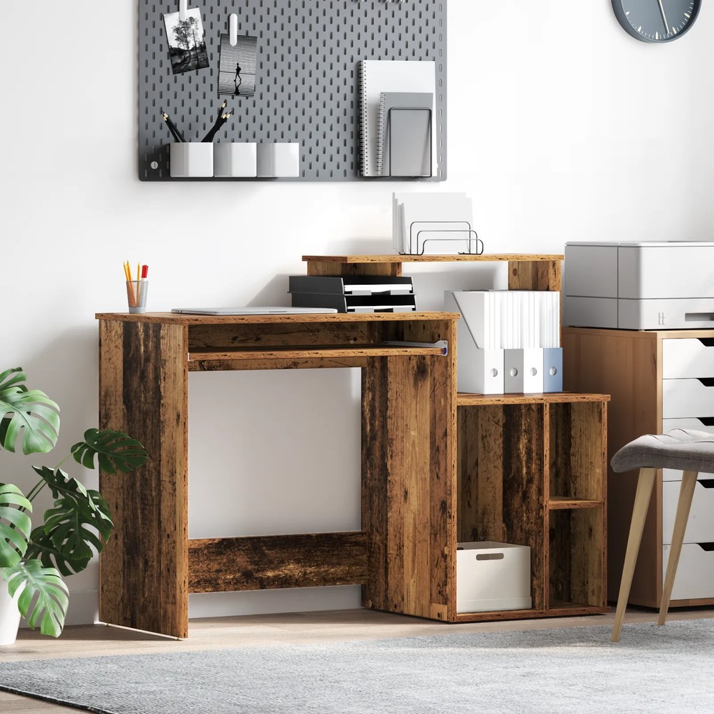 vidaXL Mesa com Armazenamento Madeira Envelhecida 120.5x44x88.5 cm Derivados de Madeira