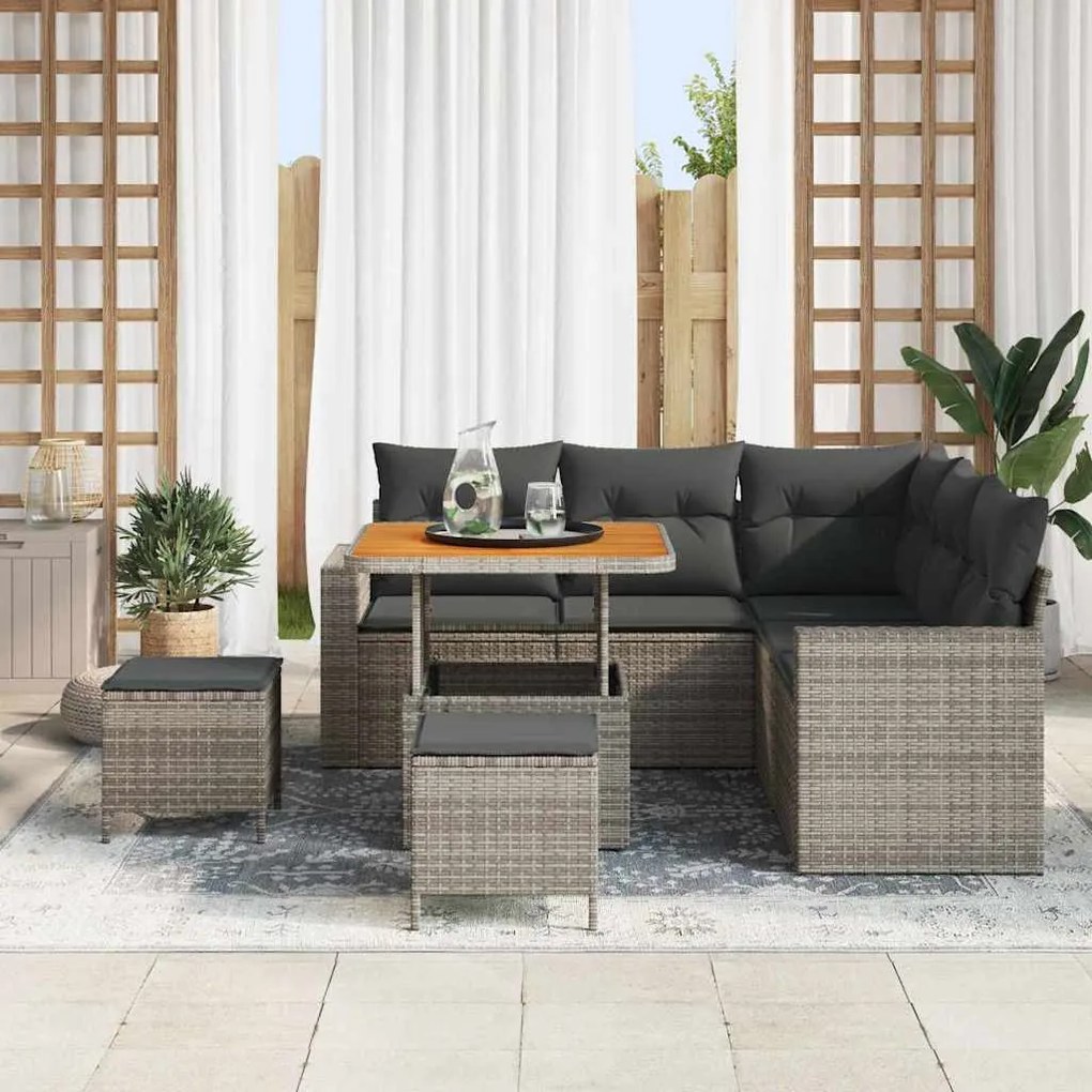 Conjunto de Sofá de Jardim com 8 Peças e Almofadas Cinza em Rattan Sin