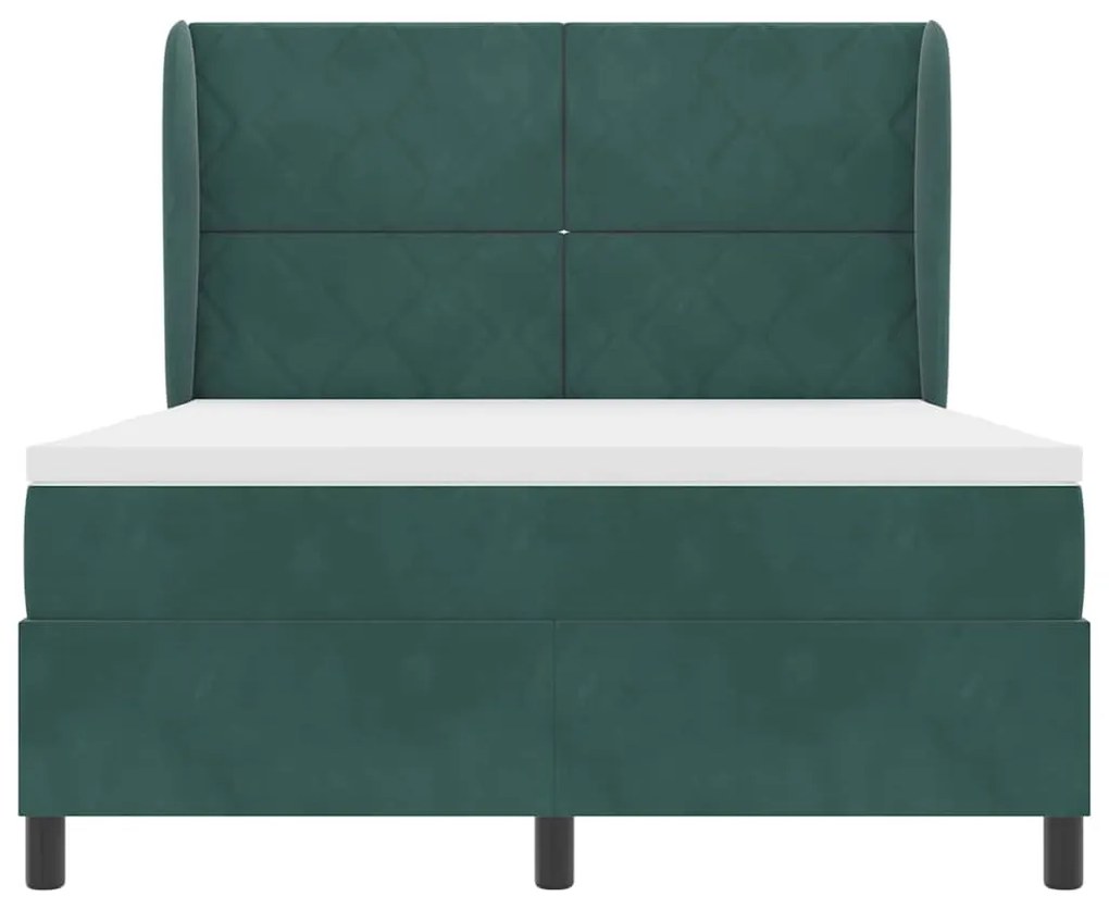 Cama box com colchão verde escuro, 140x190 cm, em veludo