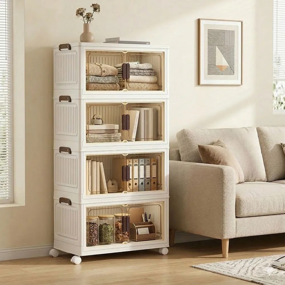 Caixas com tampa Organizador com rodas 32,5 x 60 x 120 cm, 4 níveis, Branco