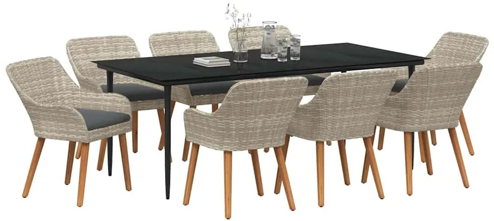 Conjunto de sala de jantar 9 pcs Cinza claro e preto Largo