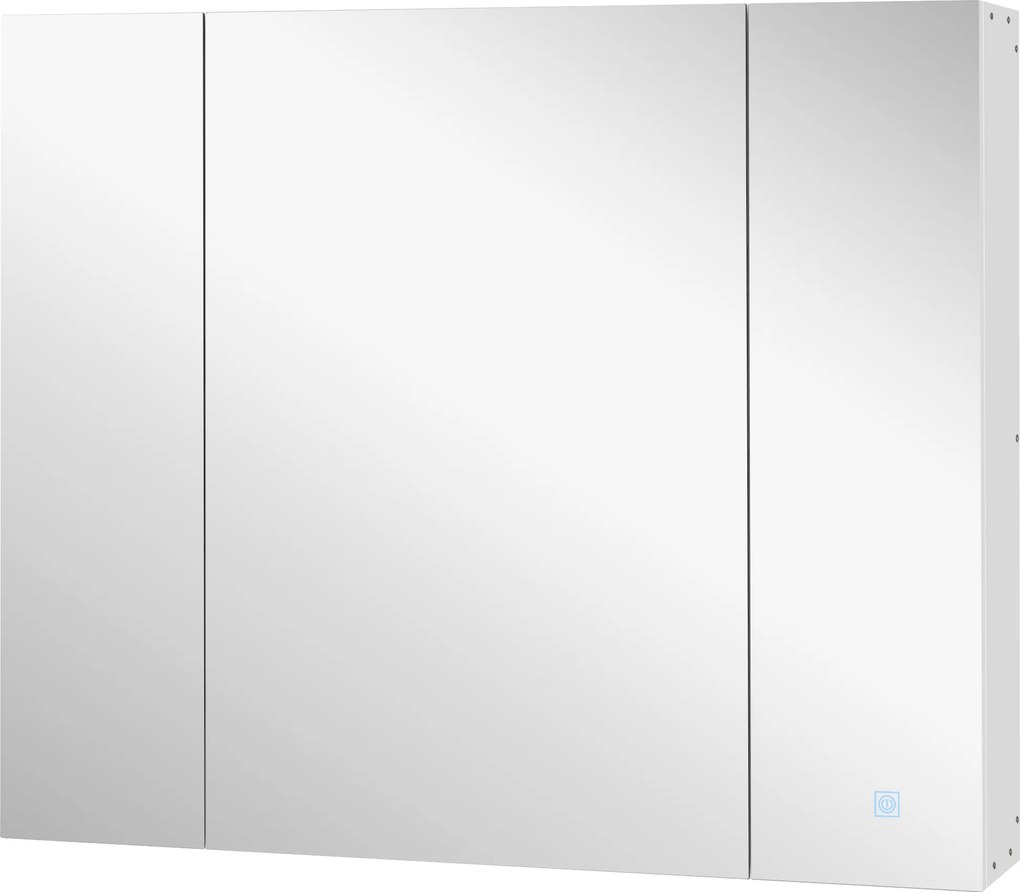 kleankin Armário Casa de Banho com Espelho e Luzes LED Armário com Espelho Casa de Banho com Prateleiras Ajustáveis e USB 90x15x75 cm Branco | Aosom Portugal