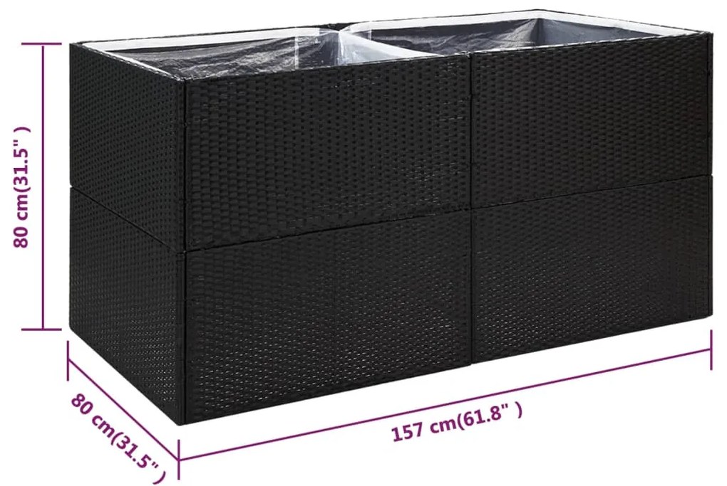 Vaso/floreira de jardim 157x80x80 cm vime PE preto