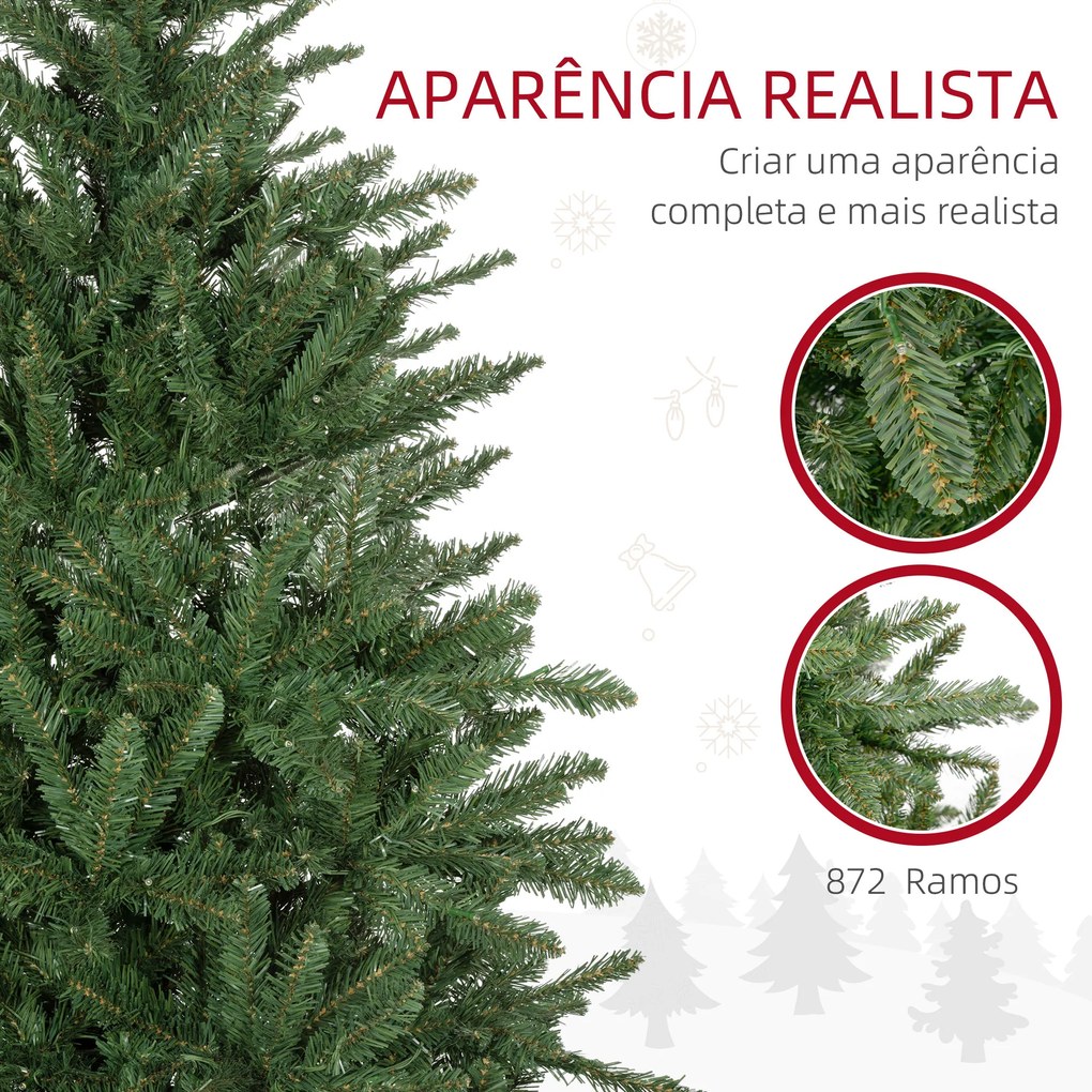 Árvore de Natal Artificial 180 cm com 310 Luzes LED 872 Ramos e Suporte de Metal Árvore Natalina para Interior Verde