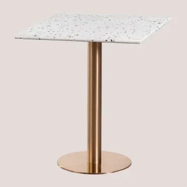 Mesa De Bar Quadrada 60x60 Cm Em Terraço Malibu Terrazzo Marfim - Preto & Oro Rosa - Sklum