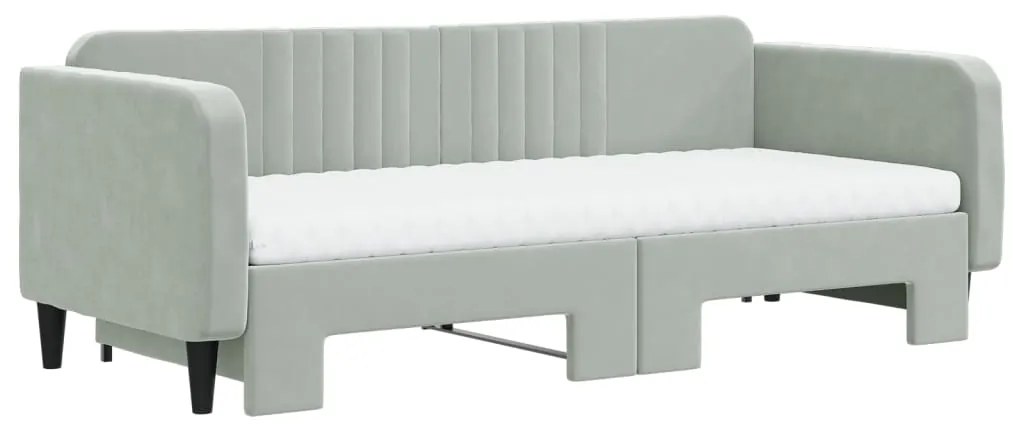 Sofá-cama c/ gavetão e colchões 90x200 cm veludo cinzento-claro