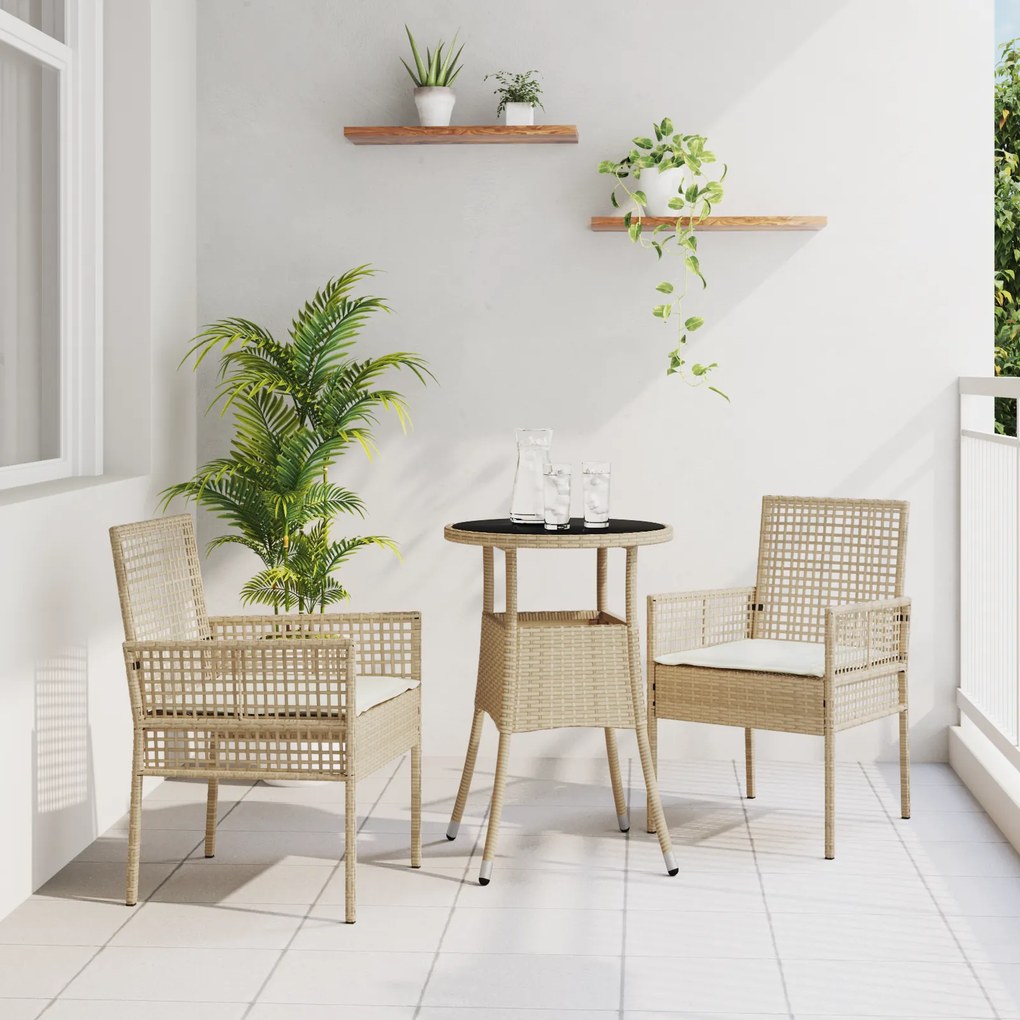 vidaXL Conjunto de Jantar de 3 Peças Bege de Rattan
