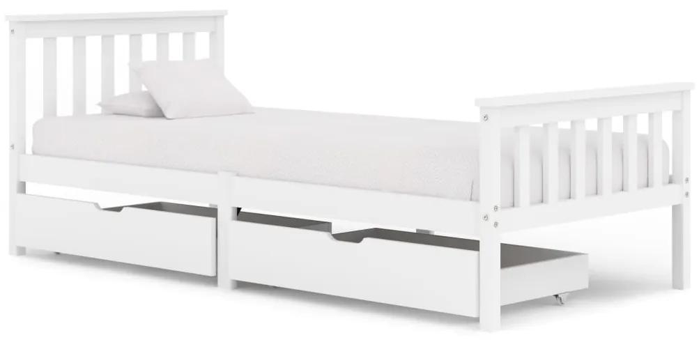 3060424 vidaXL Estrutura de cama com 2 gavetas 100x200 cm pinho maciço branco