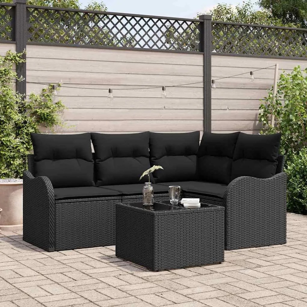 vidaXL Conjunto de Sofá de Jardim Preto vime PE