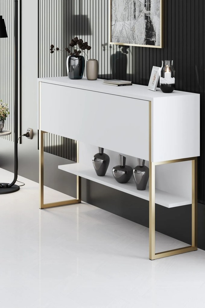 Cômoda Luxe – Dourado e Branco – 120x80x30 cm