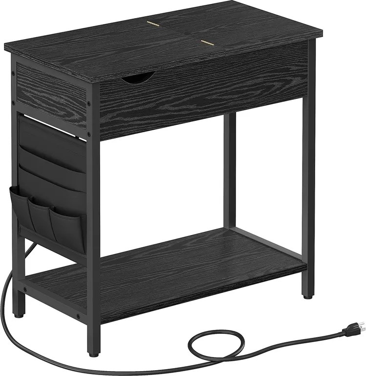 Mesa de apoio, mesa de cabeçeira 60 x 31,5 x 60 cm com tomadas e portas USB preta