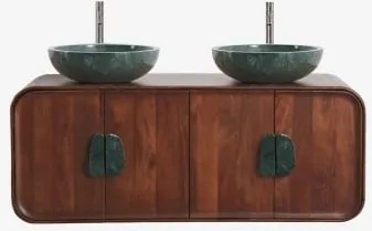 Conjunto De Móvel De Casa De Banho Dupla Suspensa 130x45 Cm Em Madeira De Manga E Pedra Natural Kivalina Mármore Verde Udaipur - Madeira - Sklum