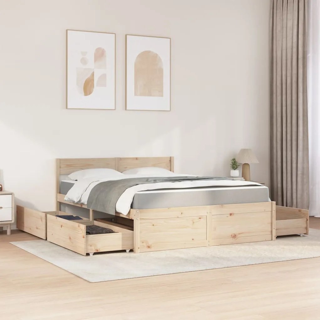 Cama com gavetas e colchão 160x200 cm pinho maciço