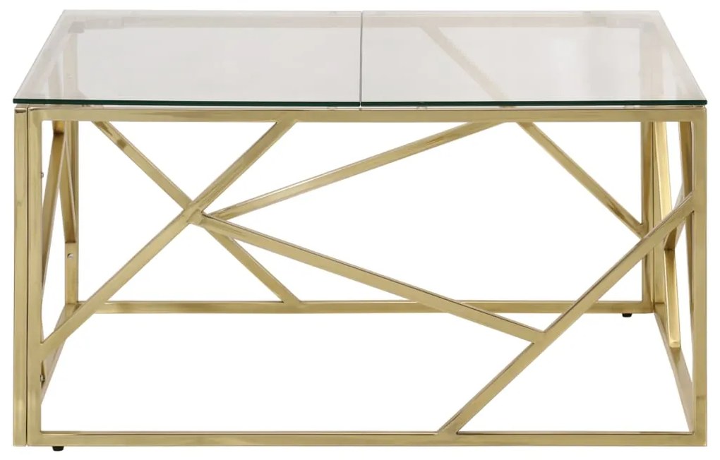 Mesa de centro aço inoxidável e vidro temperado dourado