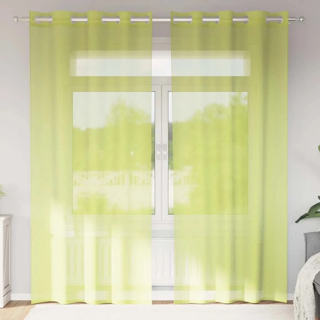 vidaXL Cortinas de voile com ilhós 2 pcs verde-maçã 140x225 cm