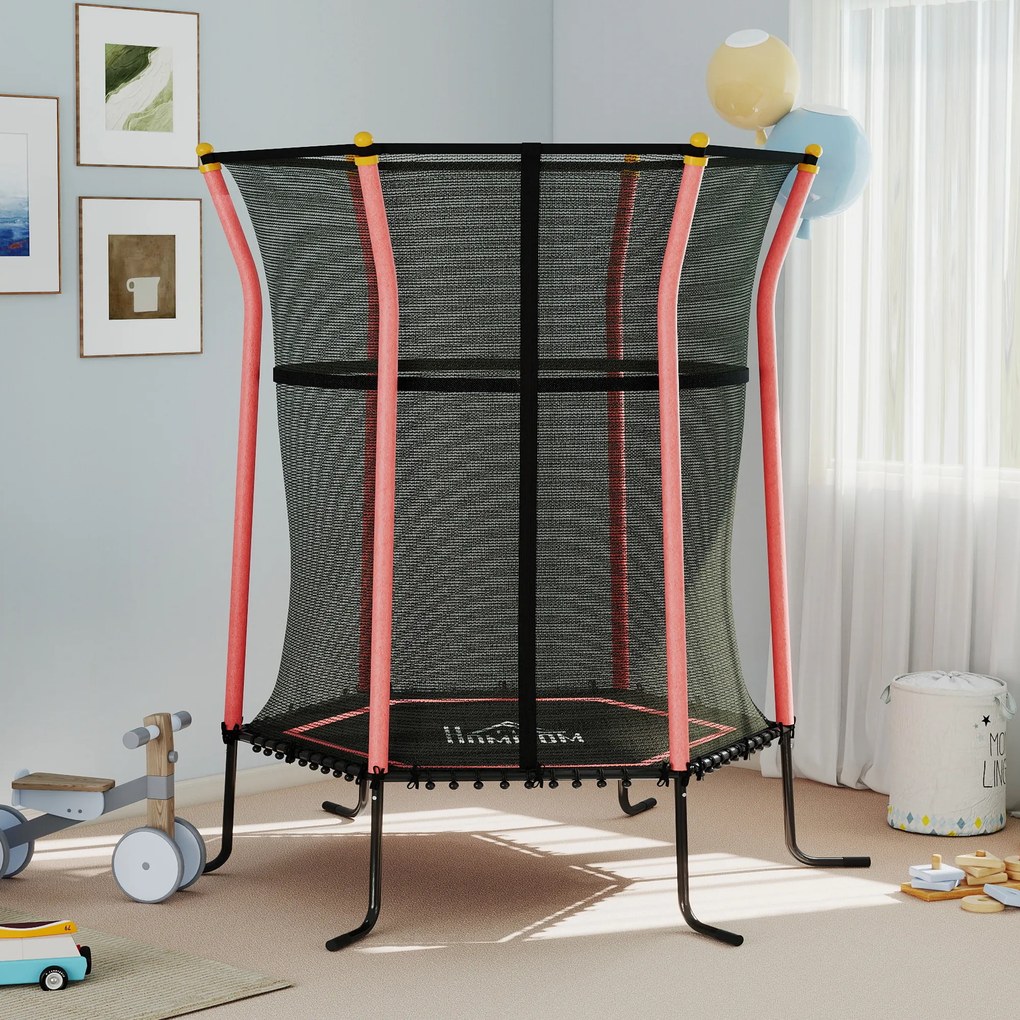 Trampolim para crianças Ø 1,63 x 1,9 m, rede de segurança, porta com fecho de correr, 6 postes almofadados incluídos, vermelho e preto