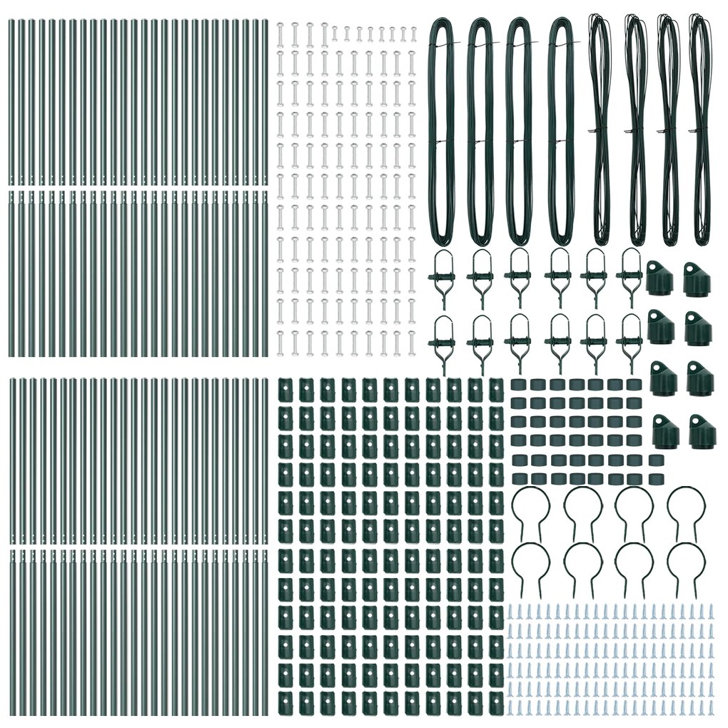 Postes de cerca vidaXL 52 pcs Verde Ø32 mm 200 cm Aço galvanizado