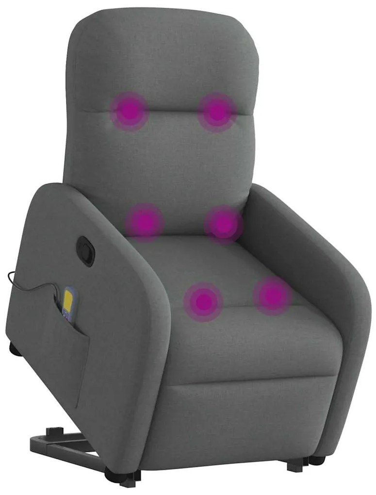 Poltrona elevatória de massagens tecido cinzento-escuro