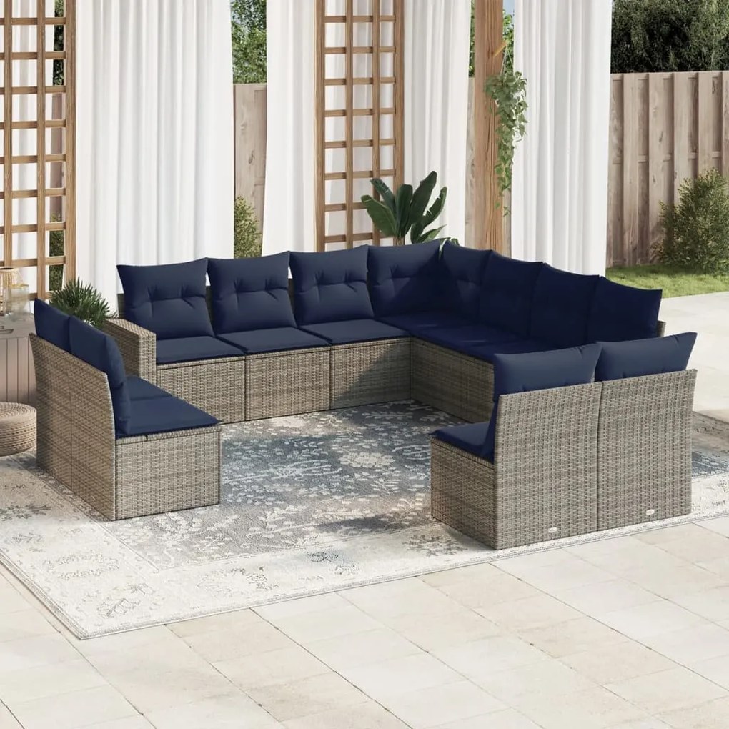vidaXL 11 pcs conjunto sofás de jardim c/ almofadões vime PE cinzento