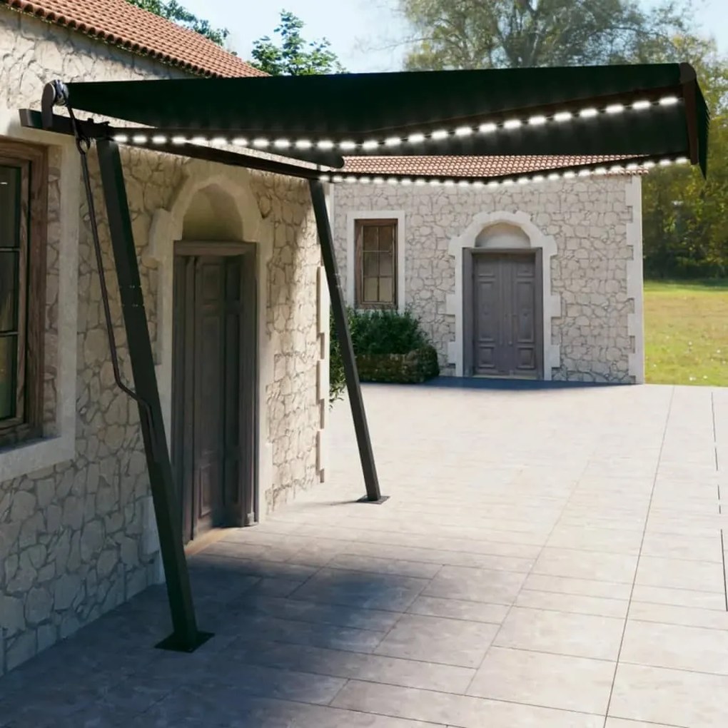 vidaXL Toldo retrátil manual com luzes LED 4x3 m antracite