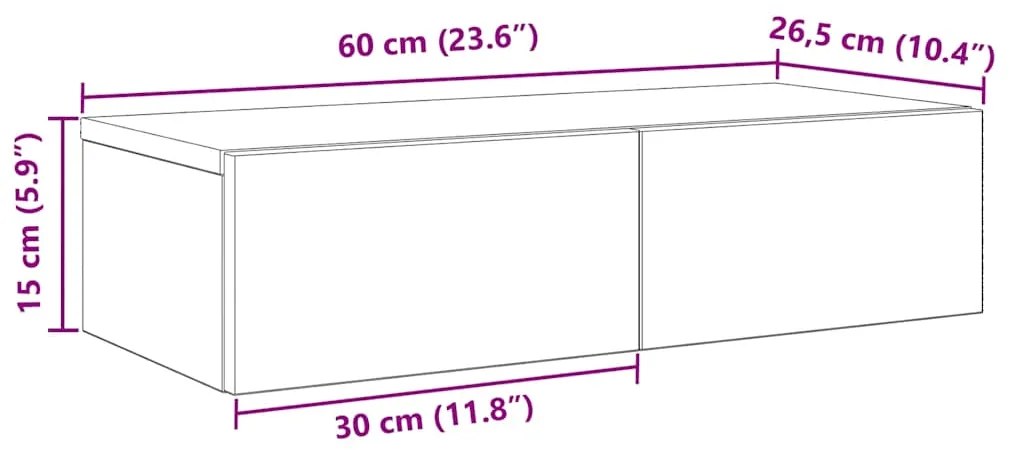 Prateleira parede c/ gavetas 60x26,5x15cm deriv. madeira branco