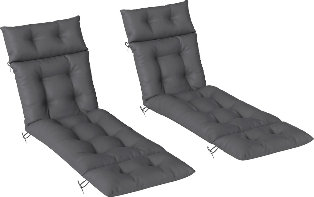 Outsunny Conjunto de 2 Almofadas para Espreguiçadeira Almofada para Banho de Sol Espessas Confortáveis 190x56x10 cm Cinza Escuro | Aosom Portugal