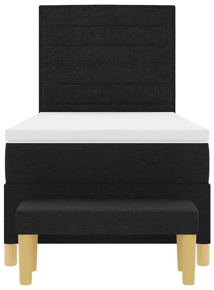 Cama Box Spring com Colchão e Banco Preto 80x200 cm Tecido