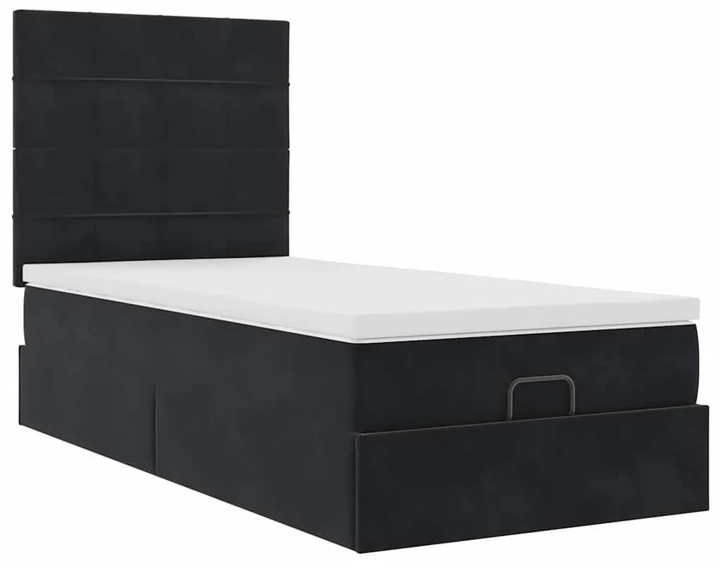 Estrutura de cama otomana com colchões preto veludo