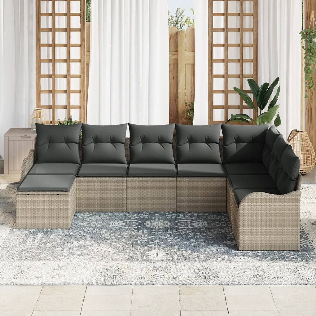 Conjunto de Sofás de Jardim VidaXL com 8 Peças e Almofadas Cinza Claro