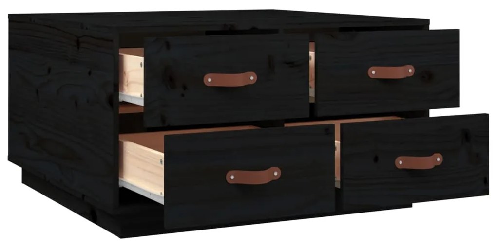 Mesa de centro 80x80x45 cm madeira de pinho maciça preto