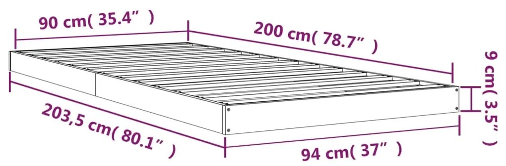 Estrutura de cama 90x200 cm madeira de pinho maciça cinzento