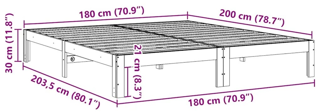 Cama sem colchão 180x200 cm madeira de pinho maciça