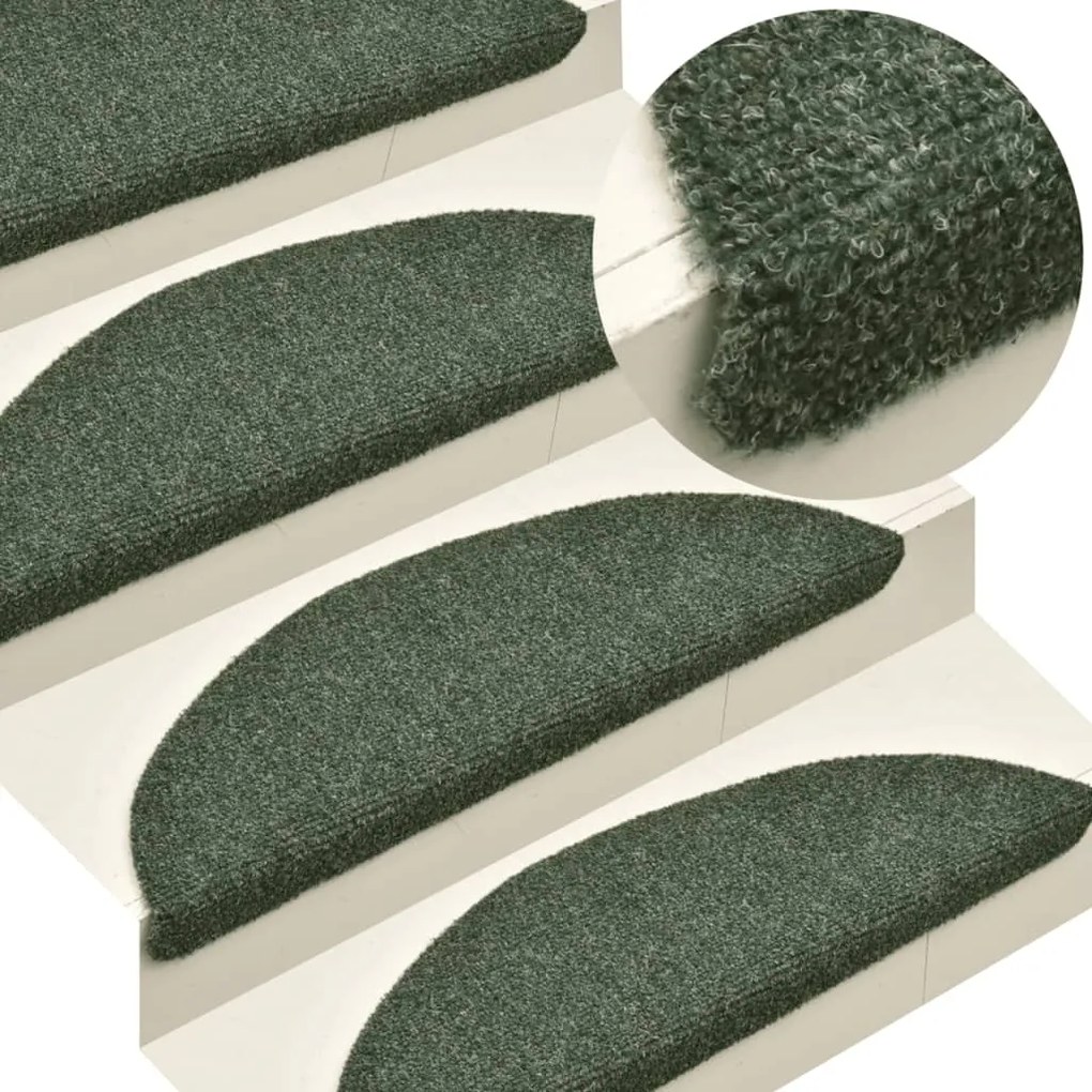 Tapetes de escada autoadesivos 10 pcs 65x21x4 cm agulhado verde
