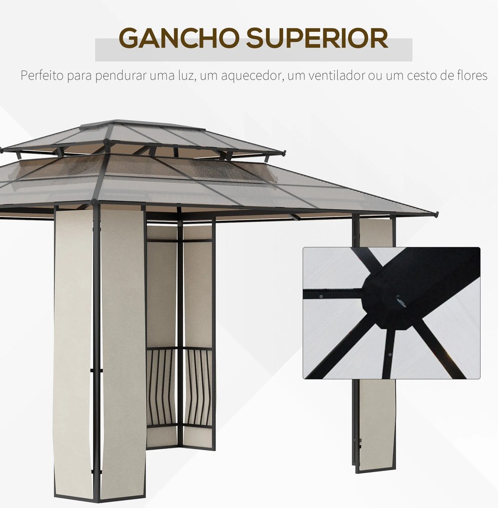 Pérgola de Jardim 3,6x3m Pérgola de Exterior com Cobertura de Policarb